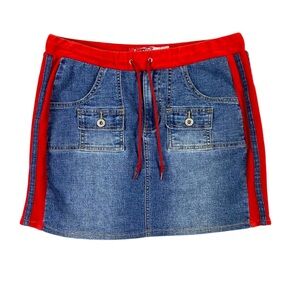 Razer Jeans Vintage Y2K Denim Stretch Velour Striped Skirt